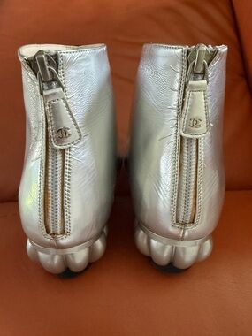 CHANEL Metallic Silver Boots size 40